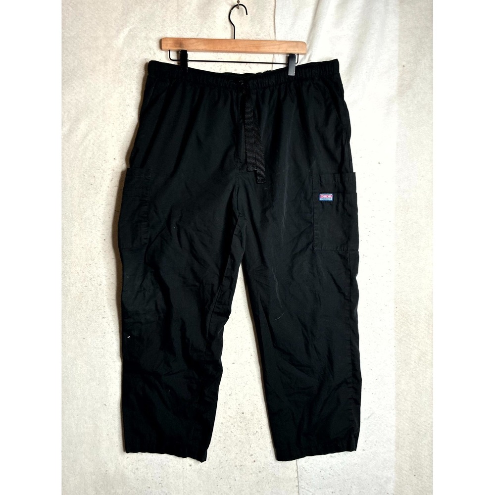 Cherokee Cargo Scrub Pants Mens XL Black Flat Front Comfort High Rise Drawstring